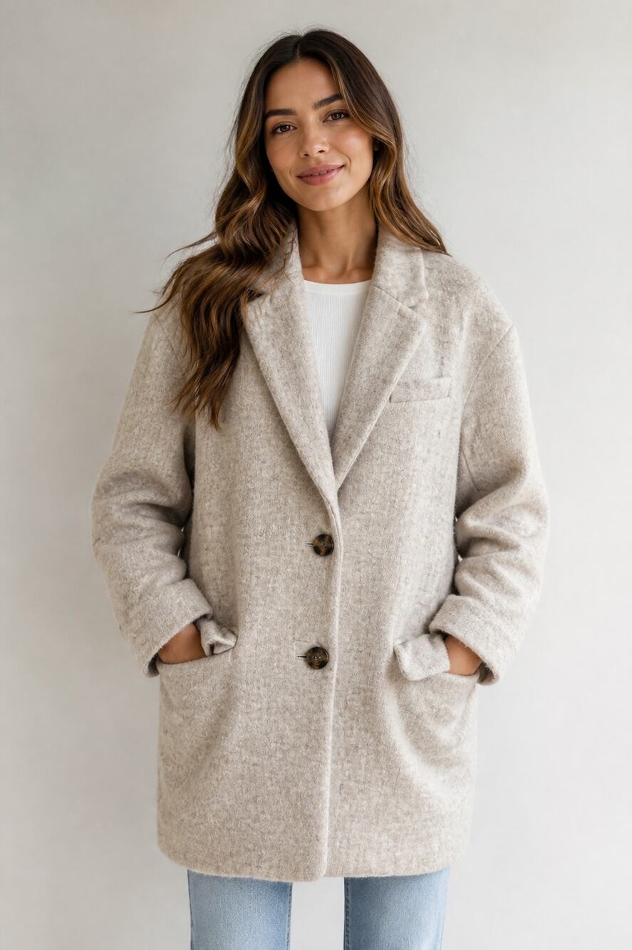 H&M Wool Blend Beige Button Front Coat Small